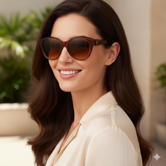 YVES SAINT LAURENT Sunglasses Vintage Brown Cateye Black Gem Stone