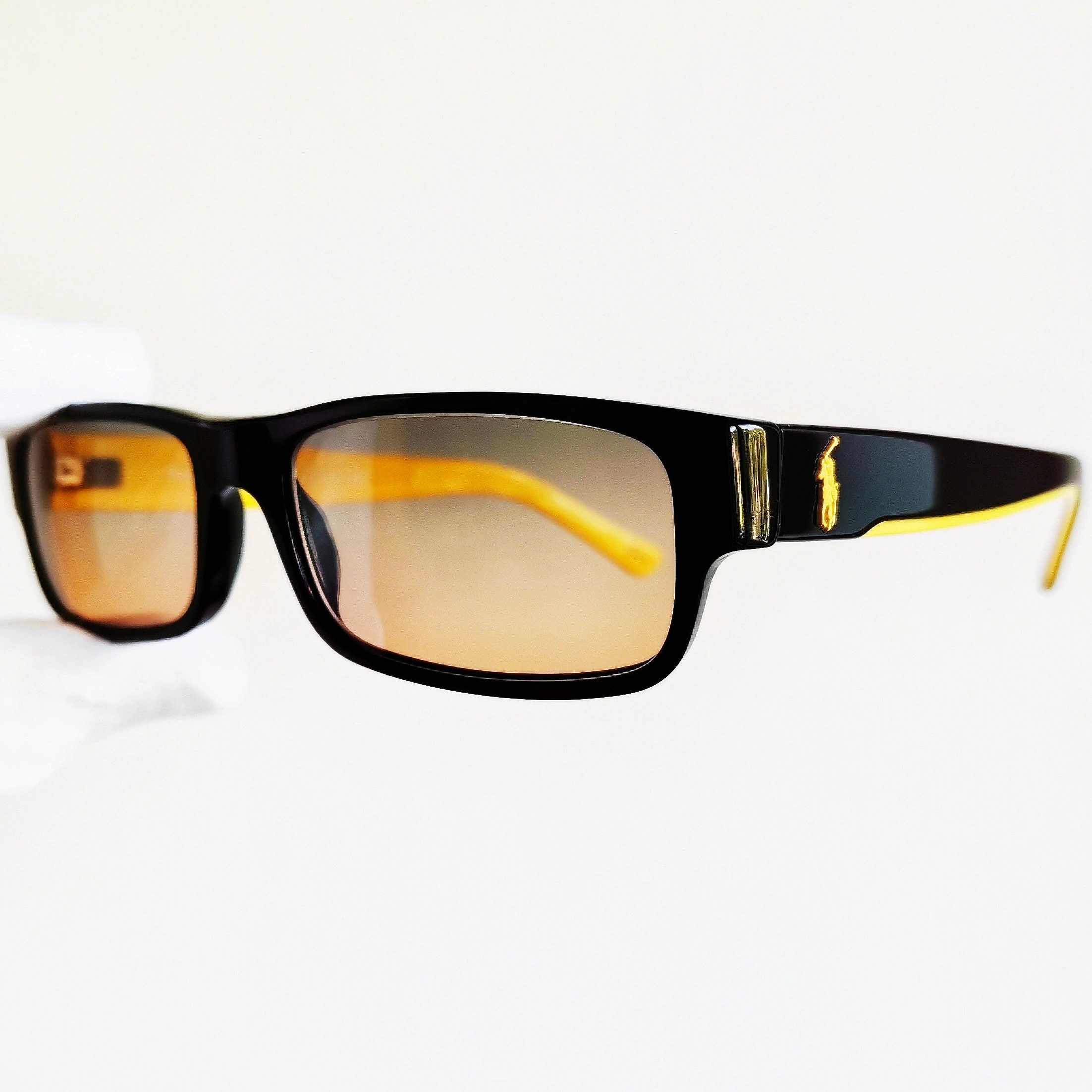 RALPH LAUREN Vintage Black Yellow Sunglasses Rare Square RALPH LAUREN Vintage Black Yellow Sunglasses Rare Square