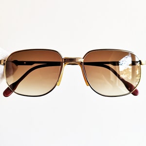 Occhiali da sole DESIL Gold vintage 14K quadrati aviator laminati riempiti placcati piccoli montatura ovale caravan rari santos tank lenti marroni sole a goccia anni '80