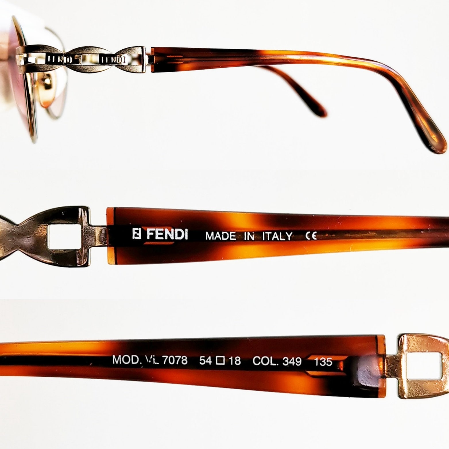 FENDI Vintage Sunglasses Oval Gold Brown VL7078 90s Y2k Steampunk