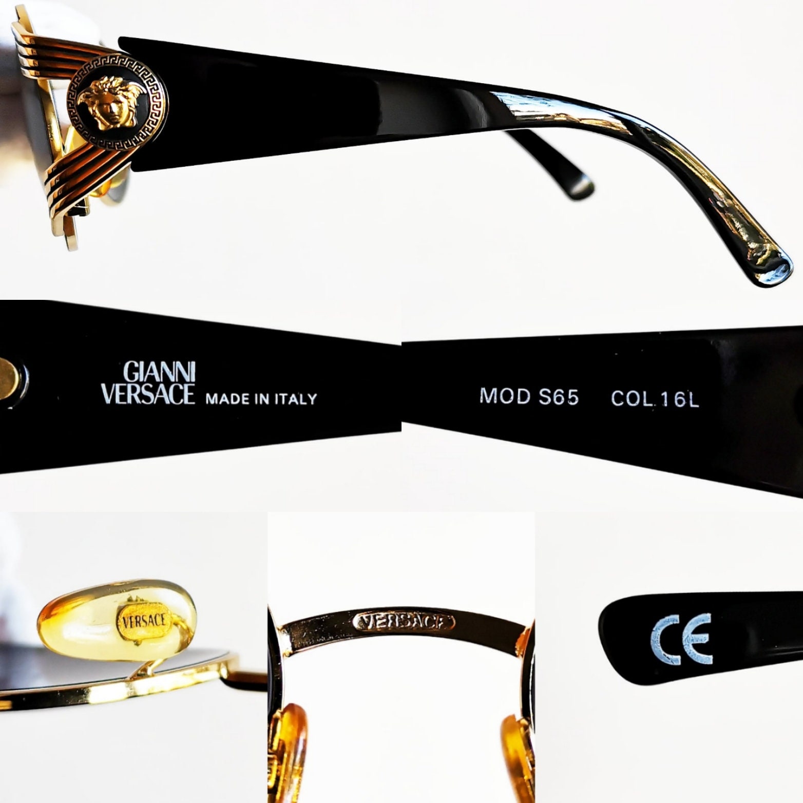 VERSACE Vintage Sunglasses S65 Black Gold Medusa Round Rare