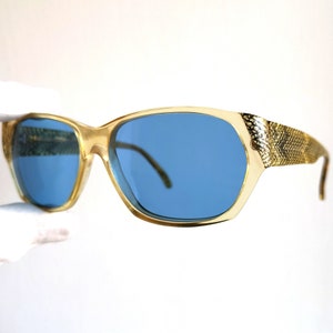 MISSONI Sonnenbrille Vintage klar Gelb Gold Schlangenhaut Bügel neue hellblaue Linse M143 seltener ovaler eckiger Rahmen Migos 2Chainz Lady Gaga 90er Jahre