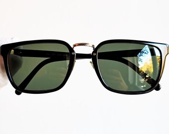 Gafas de sol Ray Ban B&L W0928 vintage cuadradas negras y doradas, fabricadas en EE. UU., años 70, NOS