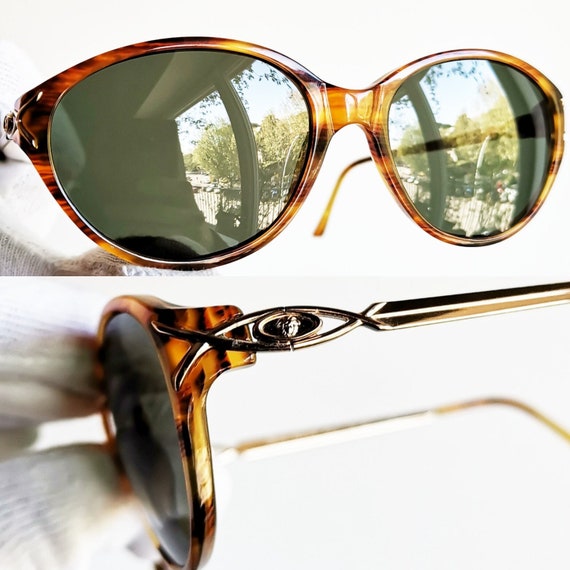 VERSACE vintage Sunglasses rare gold oval tortois… - image 1