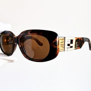 FENDI vintage SUNGLASSES rare oval gold tortoise brown SL7549 animalier leopard jacquard frame Migos designer Lady Gaga Rihanna 90s new NOS