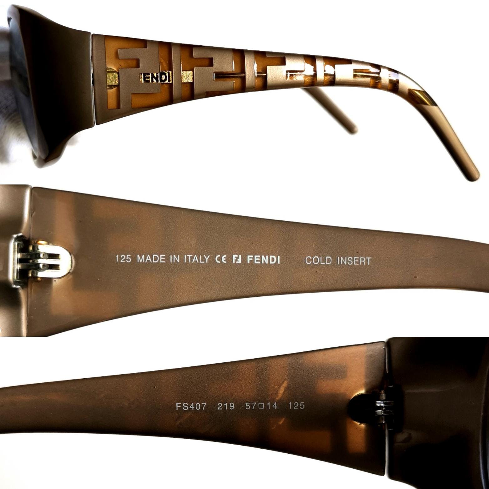 FENDI Vintage Sunglasses FF Monogram Pattern Golden Oval FS407