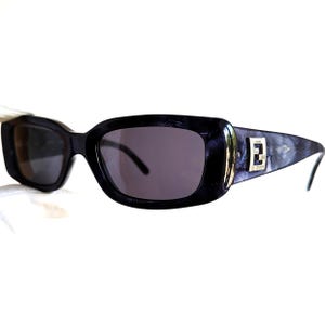 FENDI vintage sunglasses blue white murbled silver FF logo SL7541 oval rectangular frame 90s
