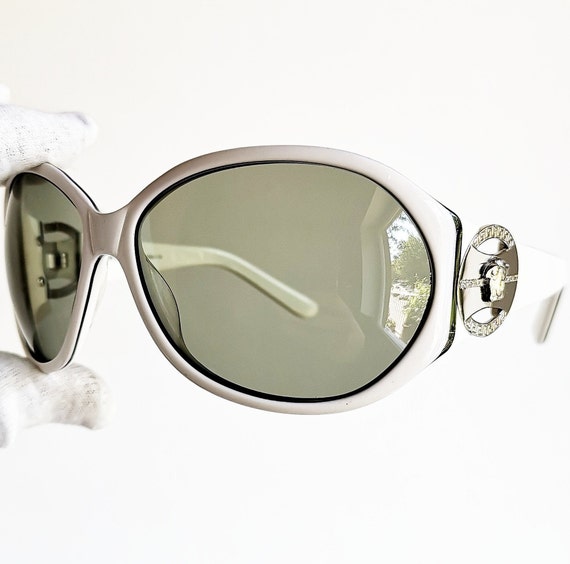 VERSACE Vintage Sunglasses White Silver Wrap Medusa Greek Key