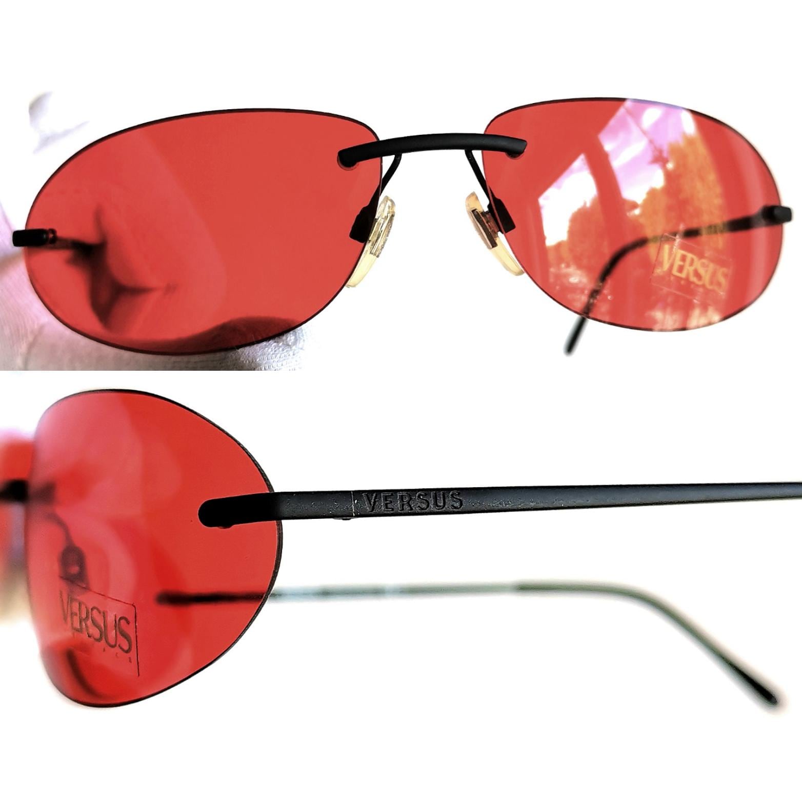 VERSACE Vintage Sunglasses Oval Red Lenses Black Frameless  display picture 1