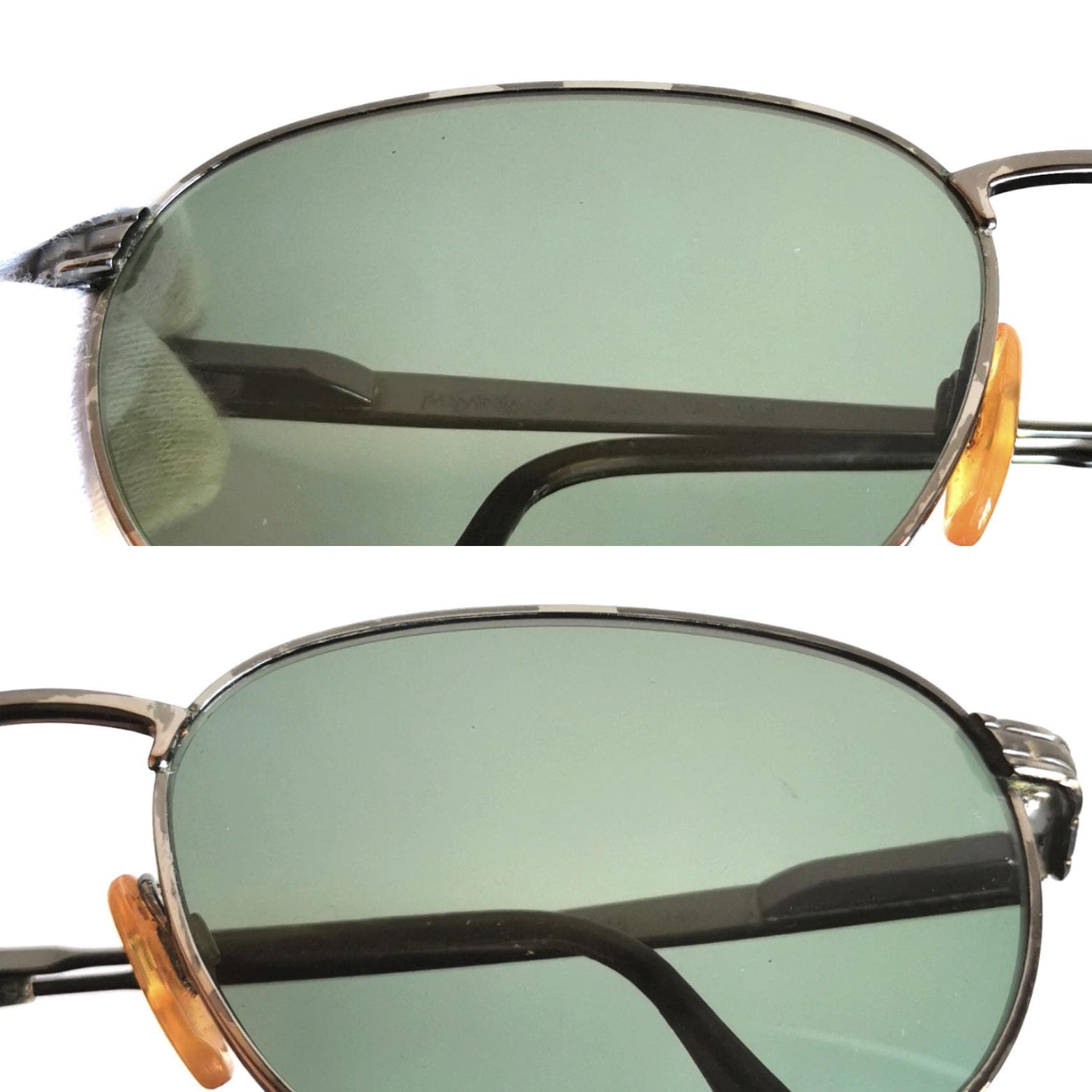 YVES SAINT LAURENT Vintage Sunglasses Silver Gunmetal Oval Aviator