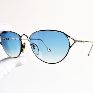 TRUSSARDI gold sunglasses vintage aviator drop sun new light blue lens TPL133 oval rare braided arms frame Migos Rihanna Bella Hadid 2Chainz