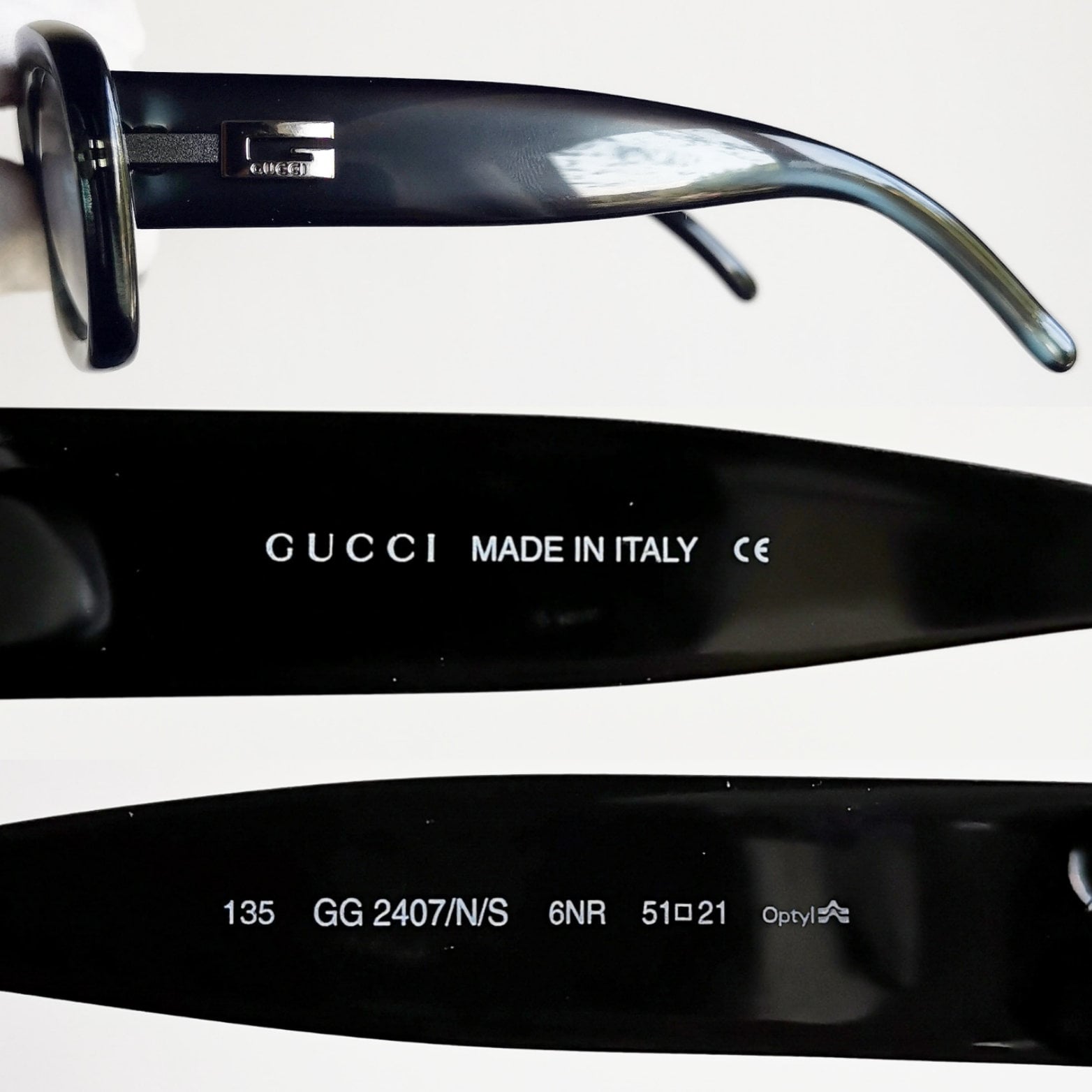 GUCCI Vintage Sunglasses Rare Square Thick Bold Frame GG2407