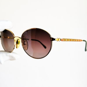 Lunettes de soleil vintage VALENTINO rares, ovales, rondes, or, branches cubiques hexagonales, monture V417, nouveaux verres Tupac VLTN, designer Migos Rihanna, Lady Gaga des années 90