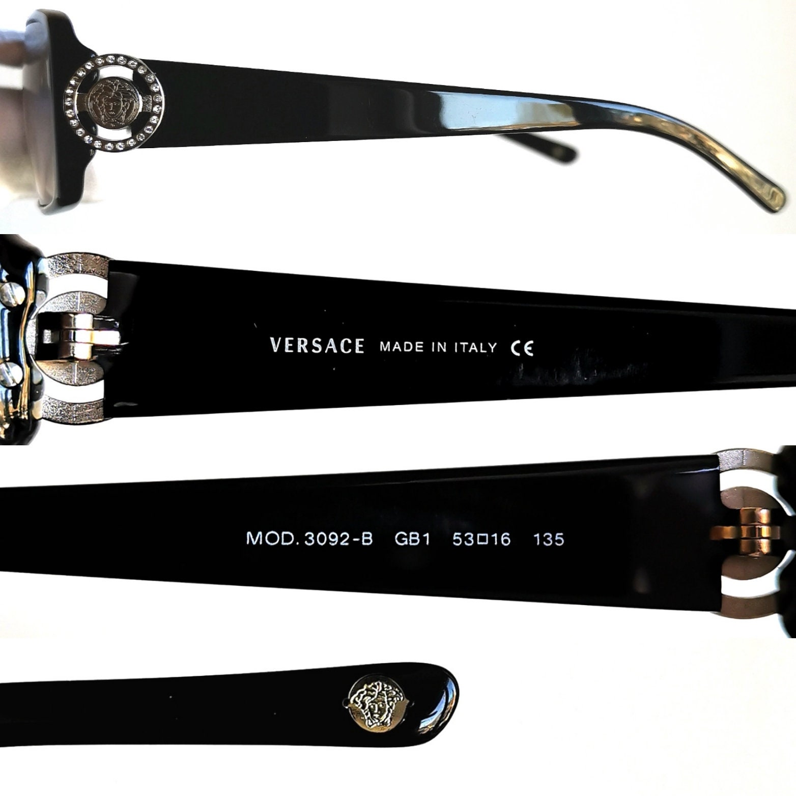 VERSACE Vintage Sunglasses Black Silver Medusa Rhinestone