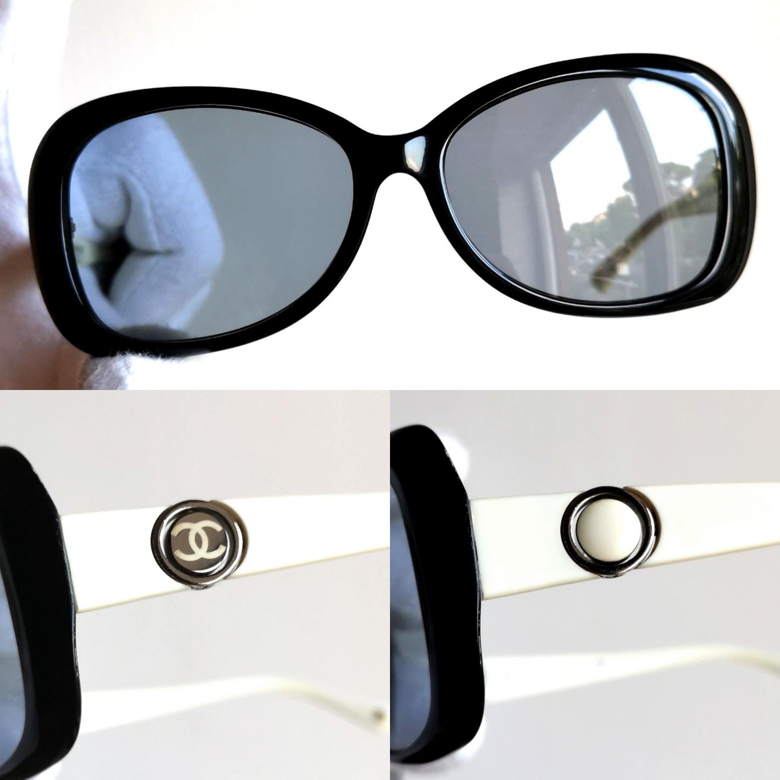 CHANEL Vintage Sunglasses Black Oval Squared Cateye White  display picture 3