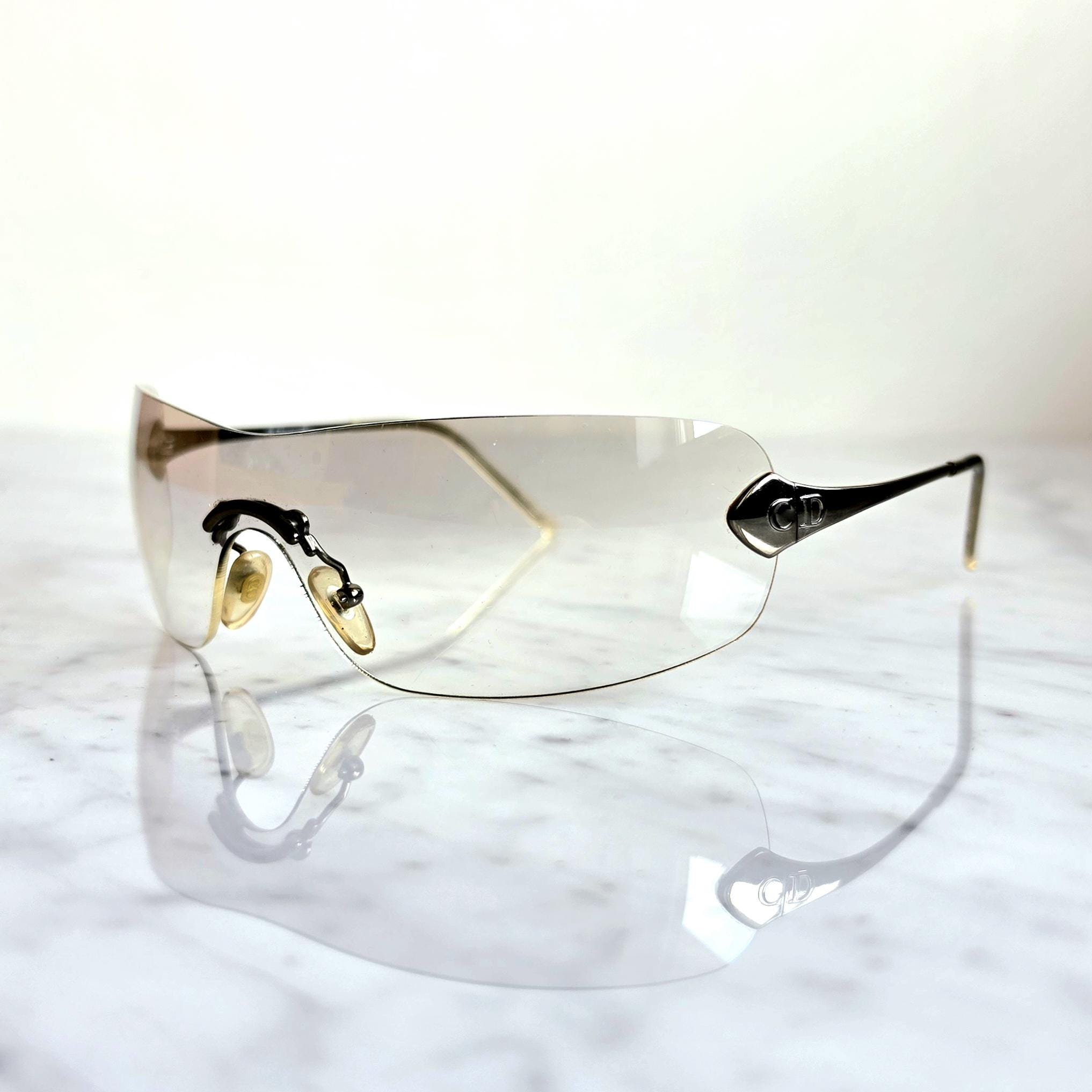 DIOR Absolute Vintage Sunglasses Silver Clear Frameless Wrap