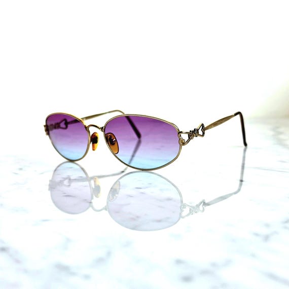 MOSCHINO Oval Vintage Sunglasses Gold Purple Blue Lens  display picture 3