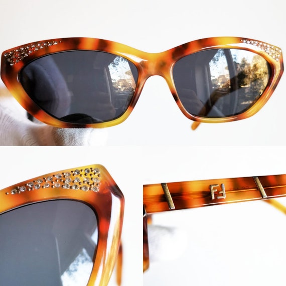FENDI vintage sunglasses oval cateye gold stud white … - Gem display picture 1