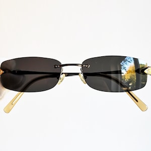 BVLGARI vintage jewel sunglasses rare oval square gold white rhinestones strass small tiny Lady Gaga Rihanna 2049-b rimless frame black lens