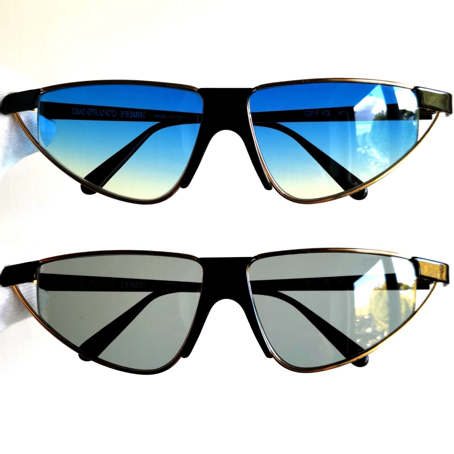 ランキング2025 Gold Oval Rare Sunglasses Vintage FERRE Half Black Rim 小物