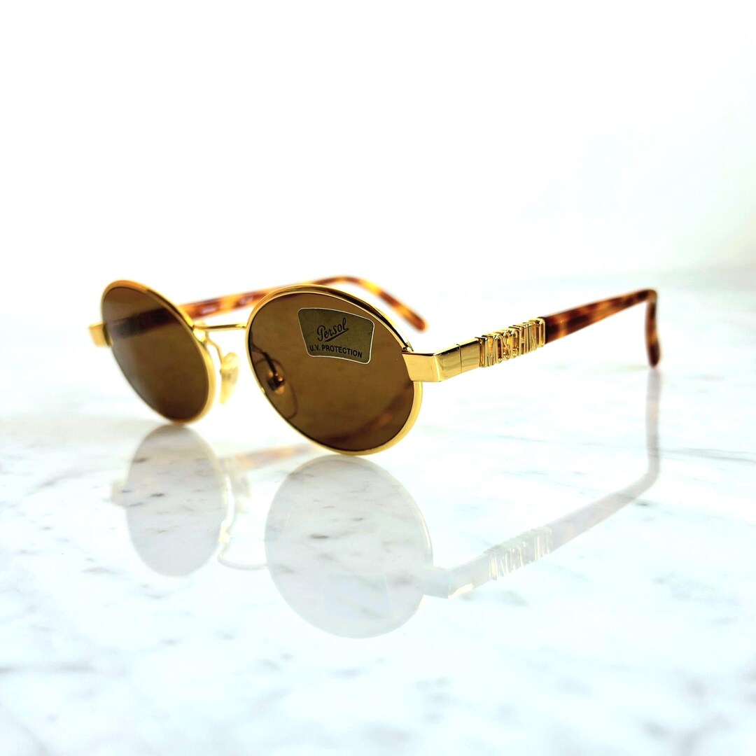 MOSCHINO by PERSOL Round Sunglasses Vintage Gold Brown MM523  display picture 2
