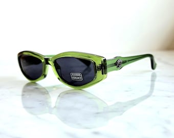 VERSACE Vintage Sunglasses Black Rectangular Rimless Medusa Gray