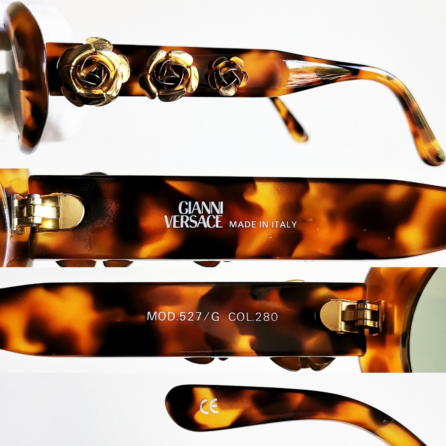 VERSACE Vintage Sunglasses Rare Oval Gold Roses Flowers