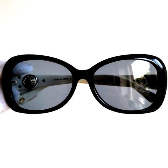 CHANEL Vintage Sunglasses Black Oval Squared Cateye White