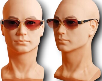 CHANEL Vintage Sunglasses Oval Small Tiny Black Gold Rectangular