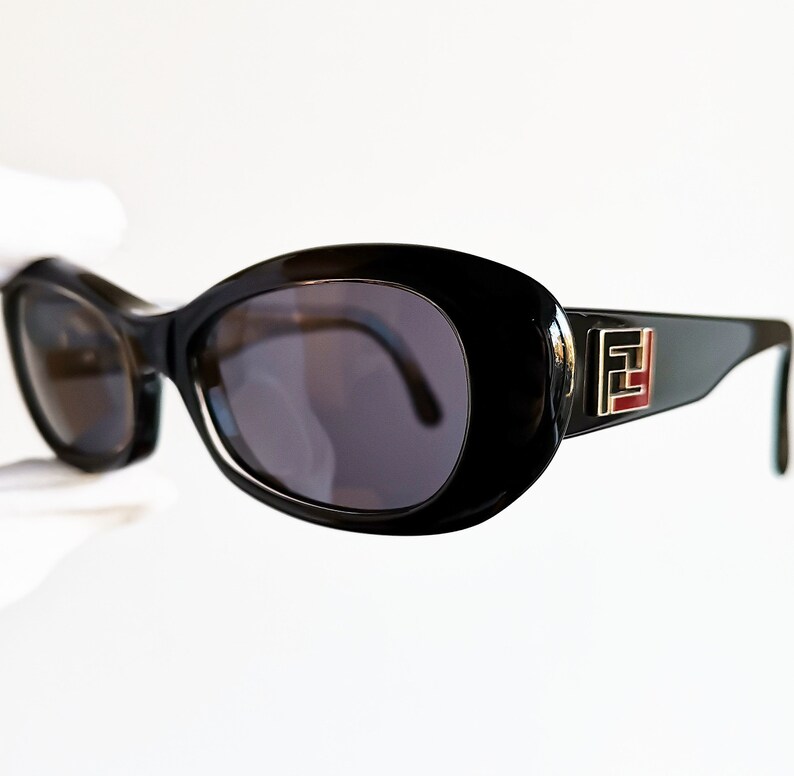 FENDI Vintage Sunglasses Rare Black Oval Mask Square 90s Wrap Etsy