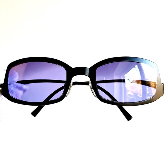 CHANEL Vintage Sunglasses Rectangular Wrap Frame Purple Lens Black