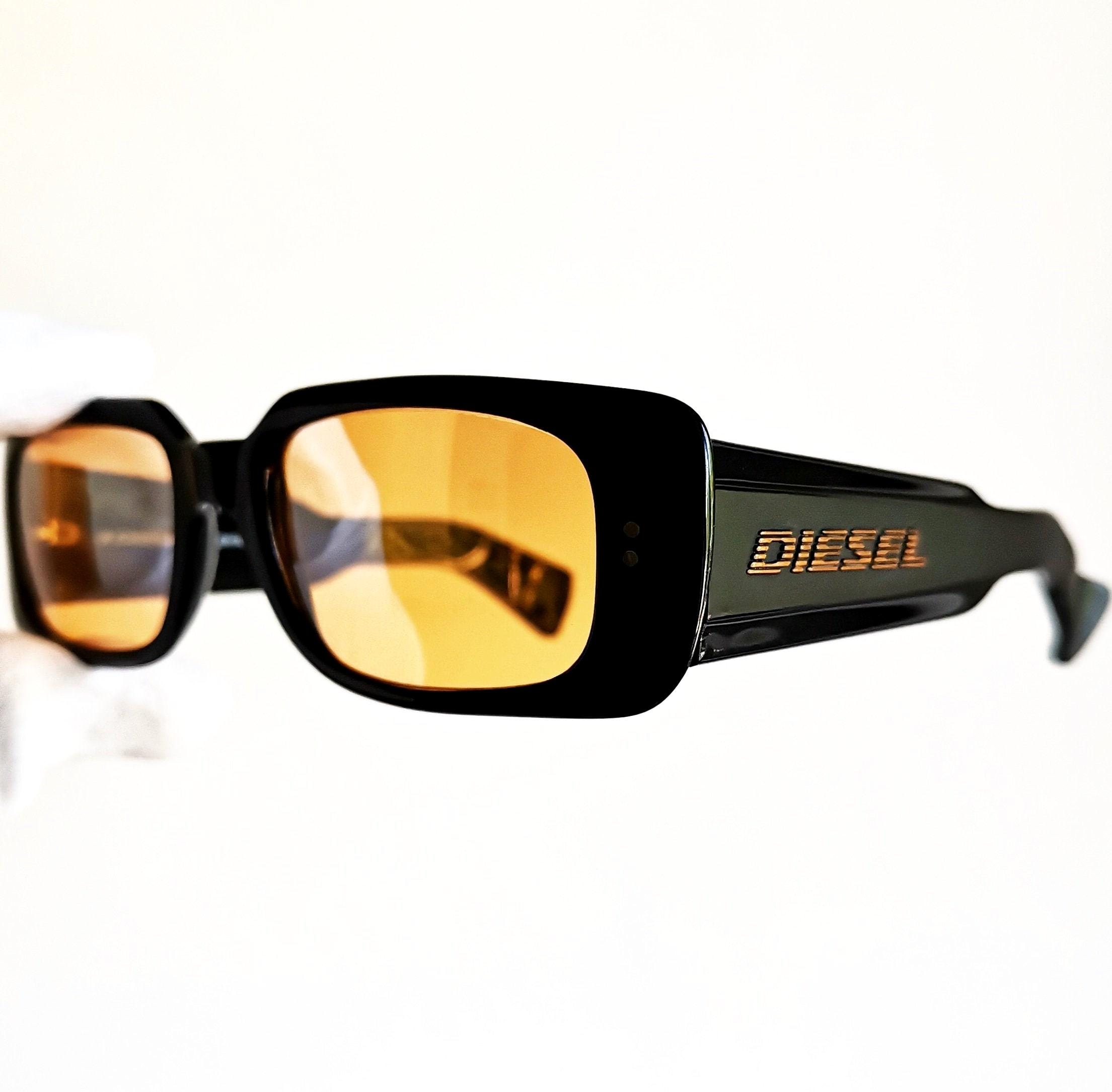 DIESEL Vintage Sunglasses Oval Squared Black New Orange