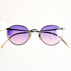 OLIVER PEOPLES Sonnenbrille OP-47 selten runde Titan Silber Goth Steampunk Made in Japan Vintage-Rahmen Johnny Depp Migos Neue lila rosa Linse