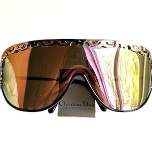 DIOR vintage sunglasses rare gold baroque Christian 2501 visor frame wrap mask shield oval square rainbow flash pink purple lens 90s New NOS