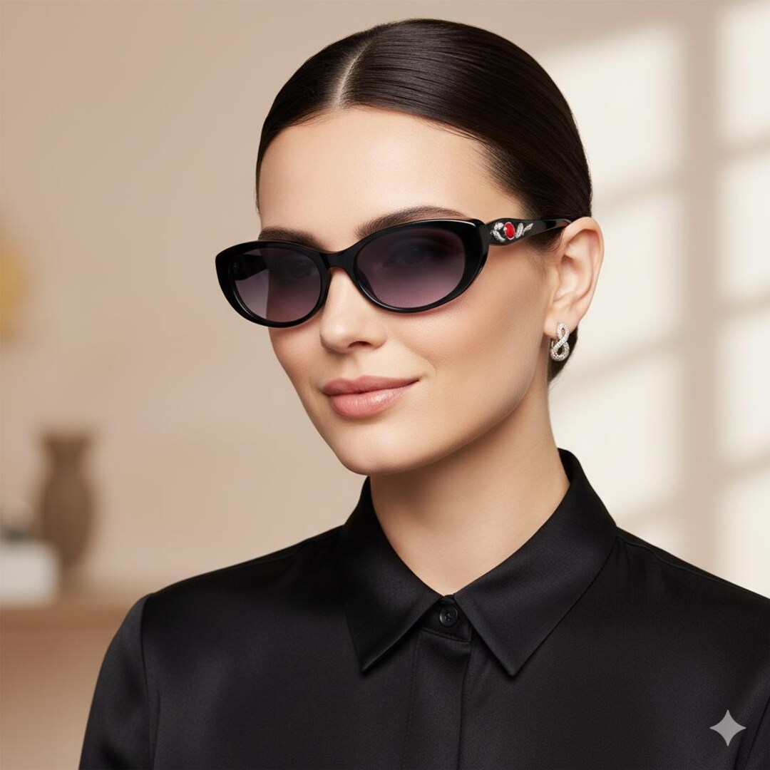 小物 BVLGARI Sunglasses Rhinestone Y2K 00s BVLGARI Vintage Sunglasses Black Rhinestone Red Stone Small 4057-B