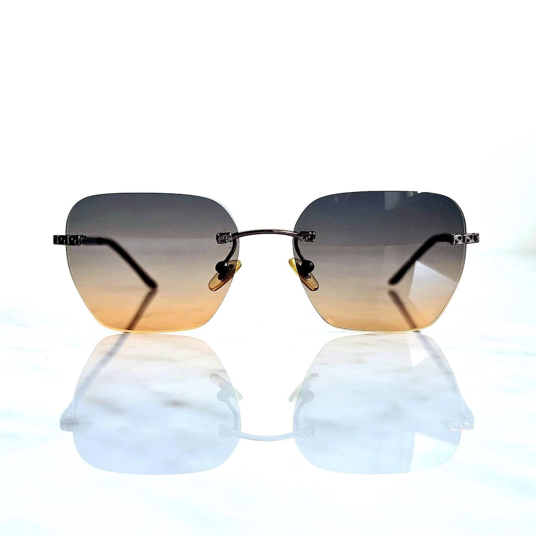 VERSACE Vintage Sunglasses Square Frameless Greek Key 1016 Frame