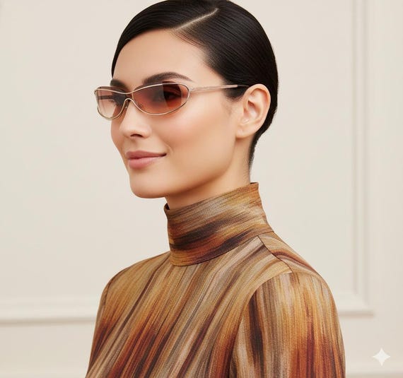 CHANEL Sunglasses Vintage Pink Oval Wrap Frameless Half Rim 4027