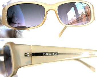 PRADA Vintage Sunglasses Clear Gray Oval Rectangular Silver SPR03E