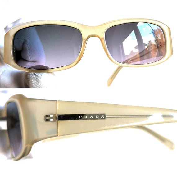 PRADA Vintage Sunglasses Clear Gray Oval Rectangular Silver SPR03E