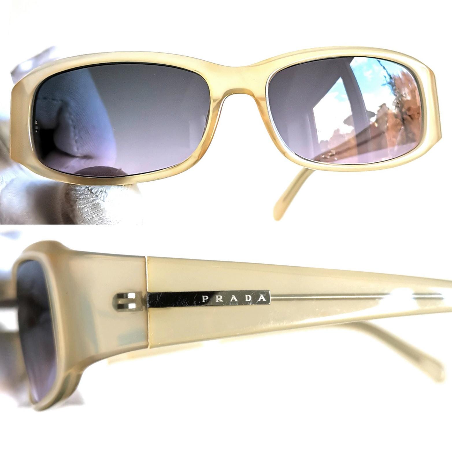 PRADA Vintage Sunglasses Clear Gray Oval Rectangular Silver SPR03E