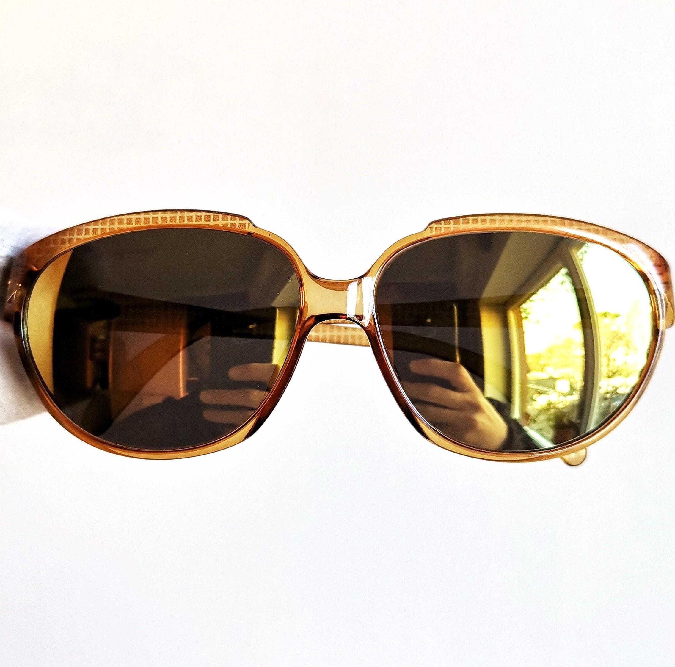 DIOR Vintage Sunglasses Oval Clear Orange Gold Wrap Mask