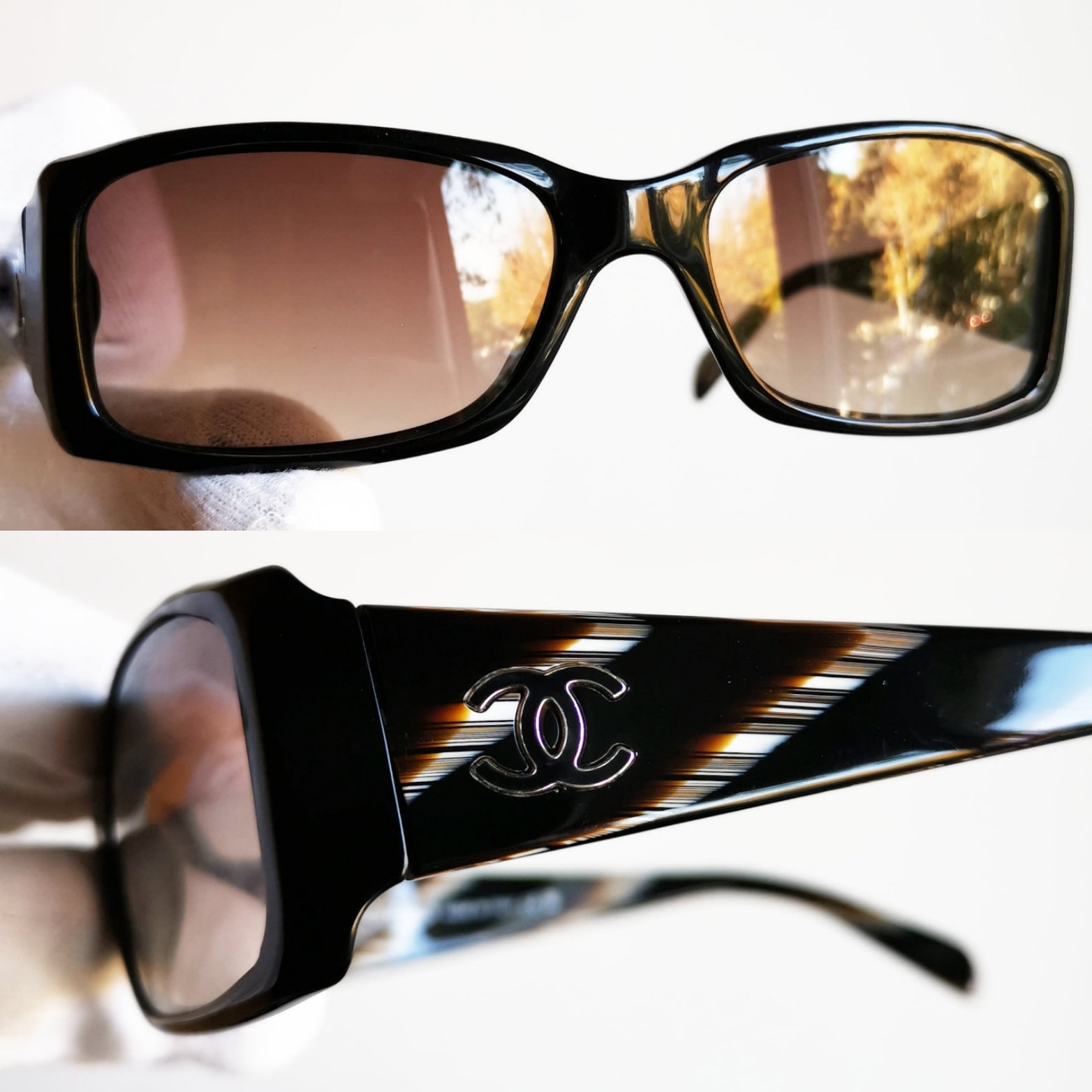 CHANEL Vintage Sunglasses Rare Rectangular Square Oval Black 