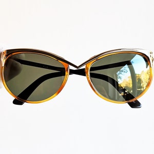 THIERRY MUGLER sunglasses oval cateye vintage gold plated brown 25-712 made France Paris rood cross frame Rihanna Lady Gaga Bella Hadid 90s