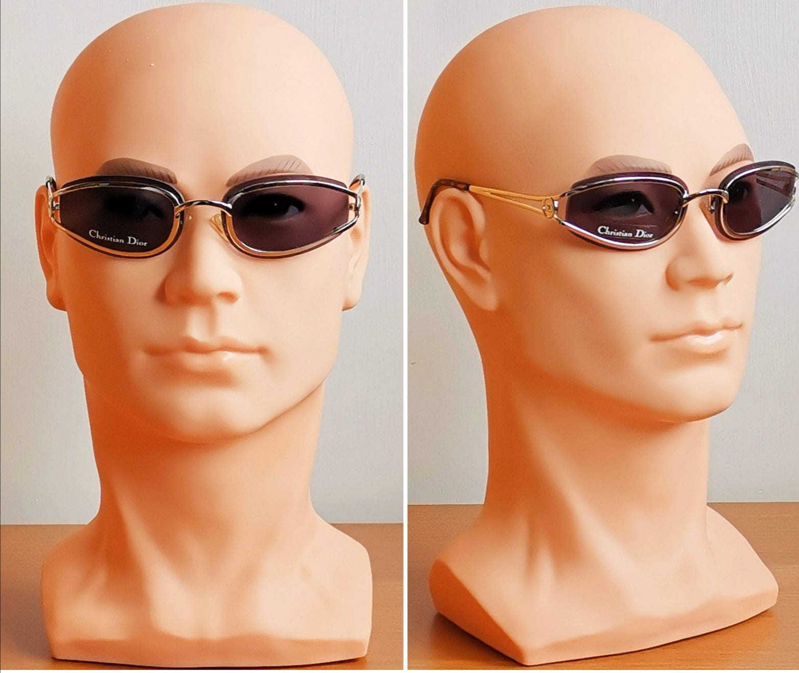DIOR Vintage Sunglasses Oval Small Silver Gray Wrap Frame