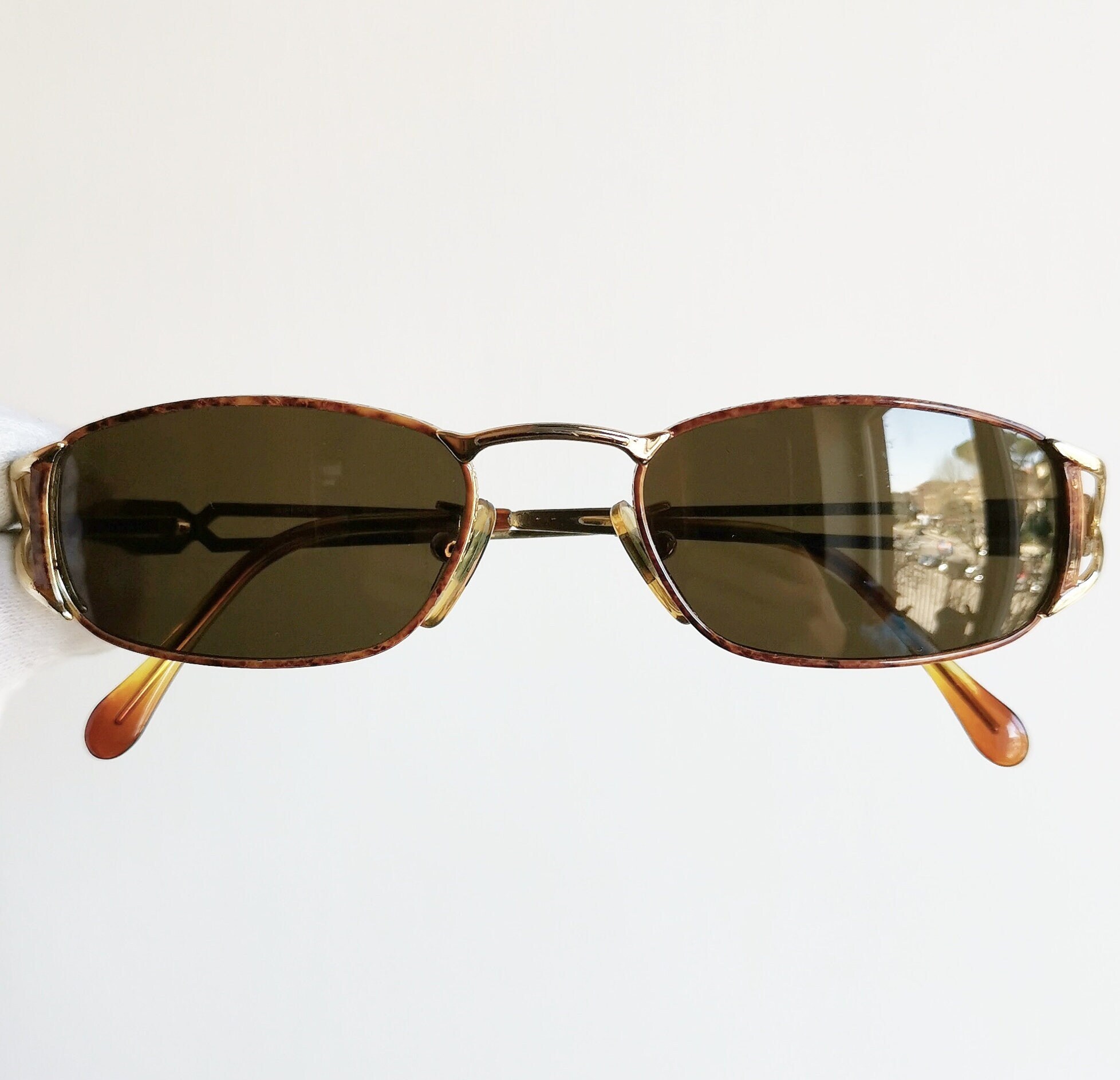 FENDI Vintage Sunglasses Rare Oval Square Rectangular Gold