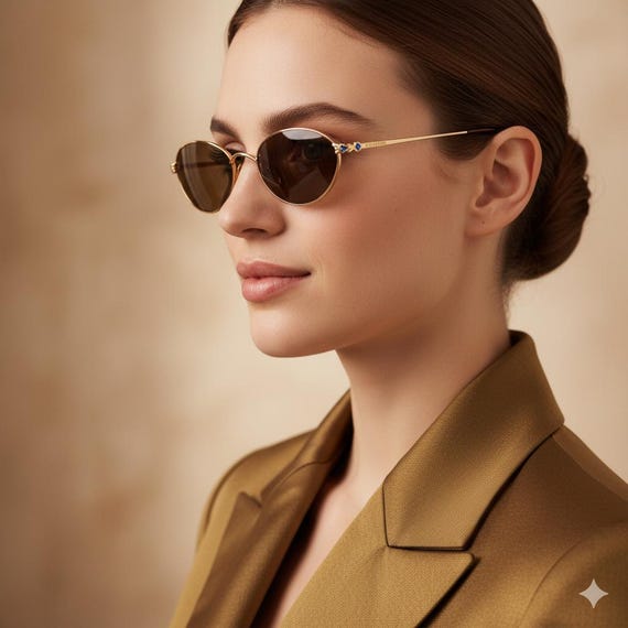 希少　60sYves Saint Laurent　ビンテージサングラス　ブラウン YVES SAINT LAURENT Vintage Sunglasses Gold Oval Small Blue Heart