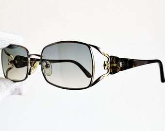 FENDI Vintage Sunglasses Rectangular Small F872 Brown Silver Frame