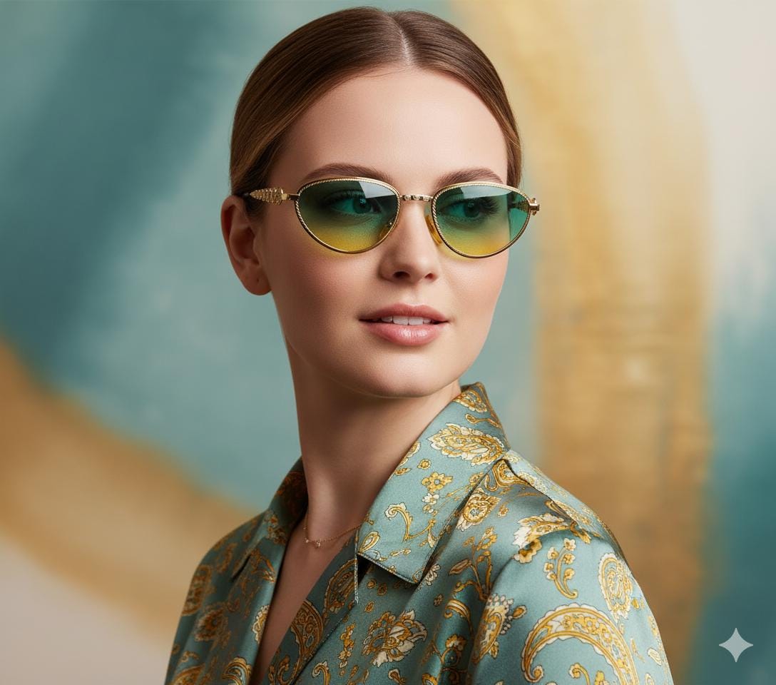 FENDI Vintage Sunglasses Gold Brown Frame FS216 Green 90s Zodiac