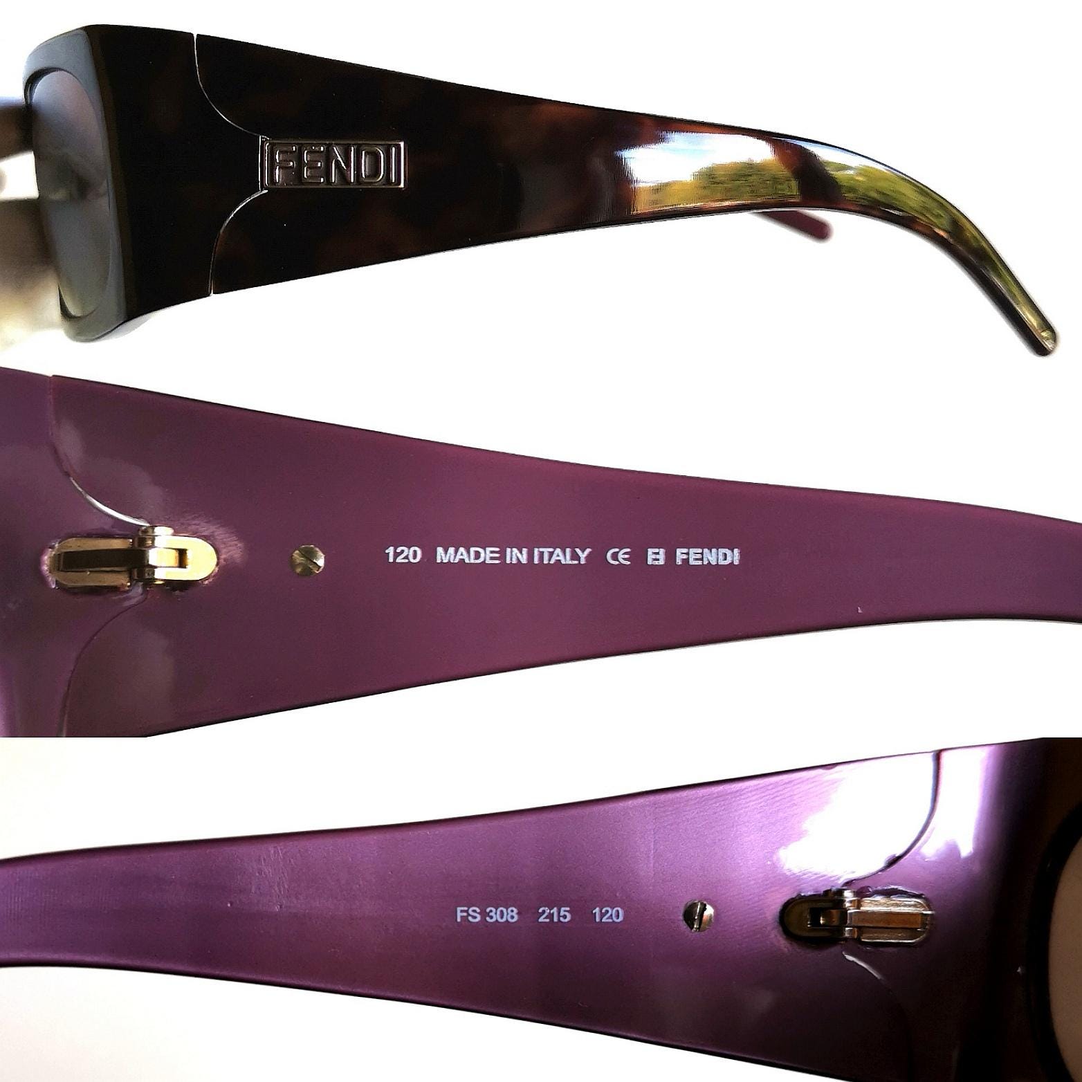 FENDI Sunglasses Tortoise Brown Purple Silver Rectangular  display picture 1