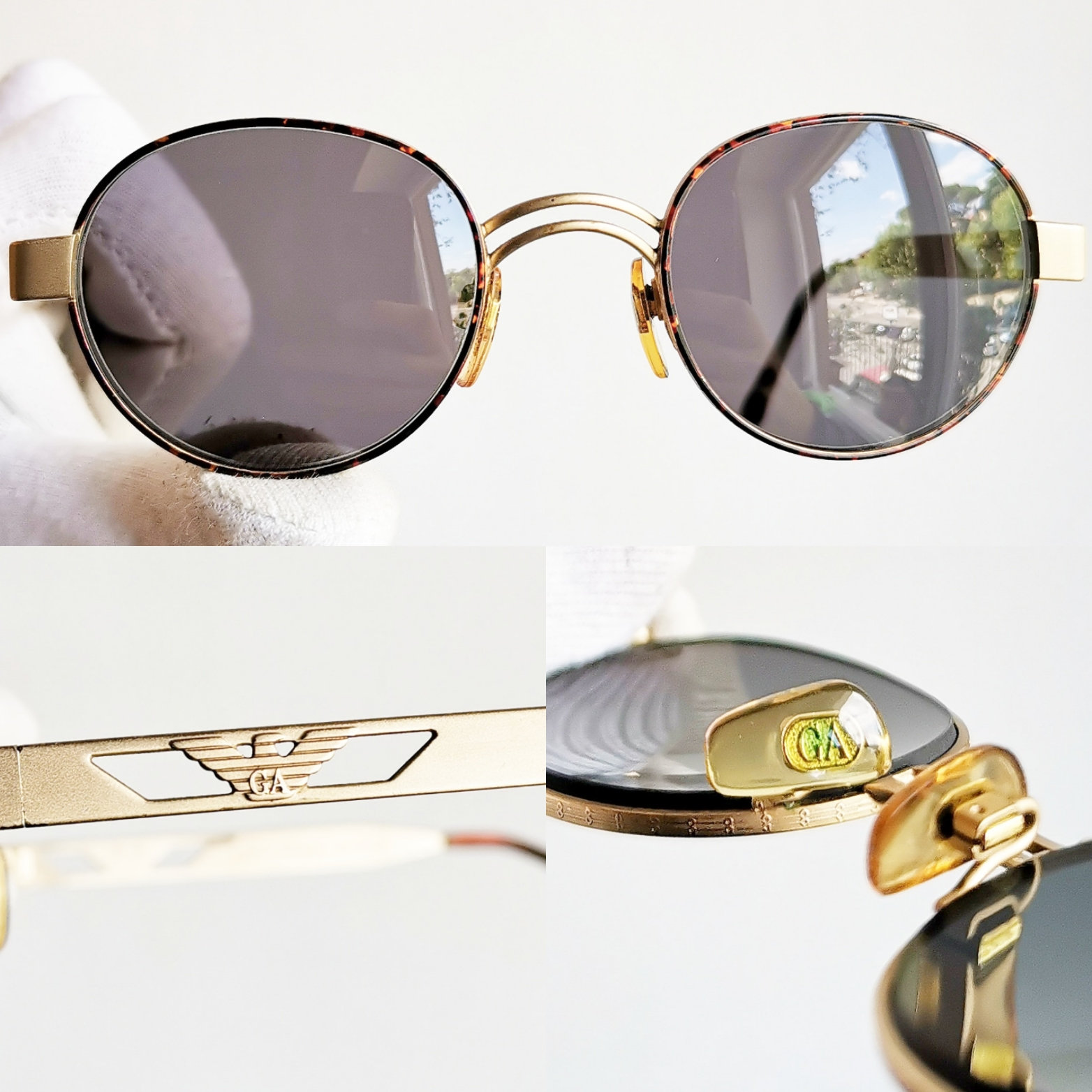ARMANI Vintage Sunglasses Rare Oval Round Gold Eagle Giorgio